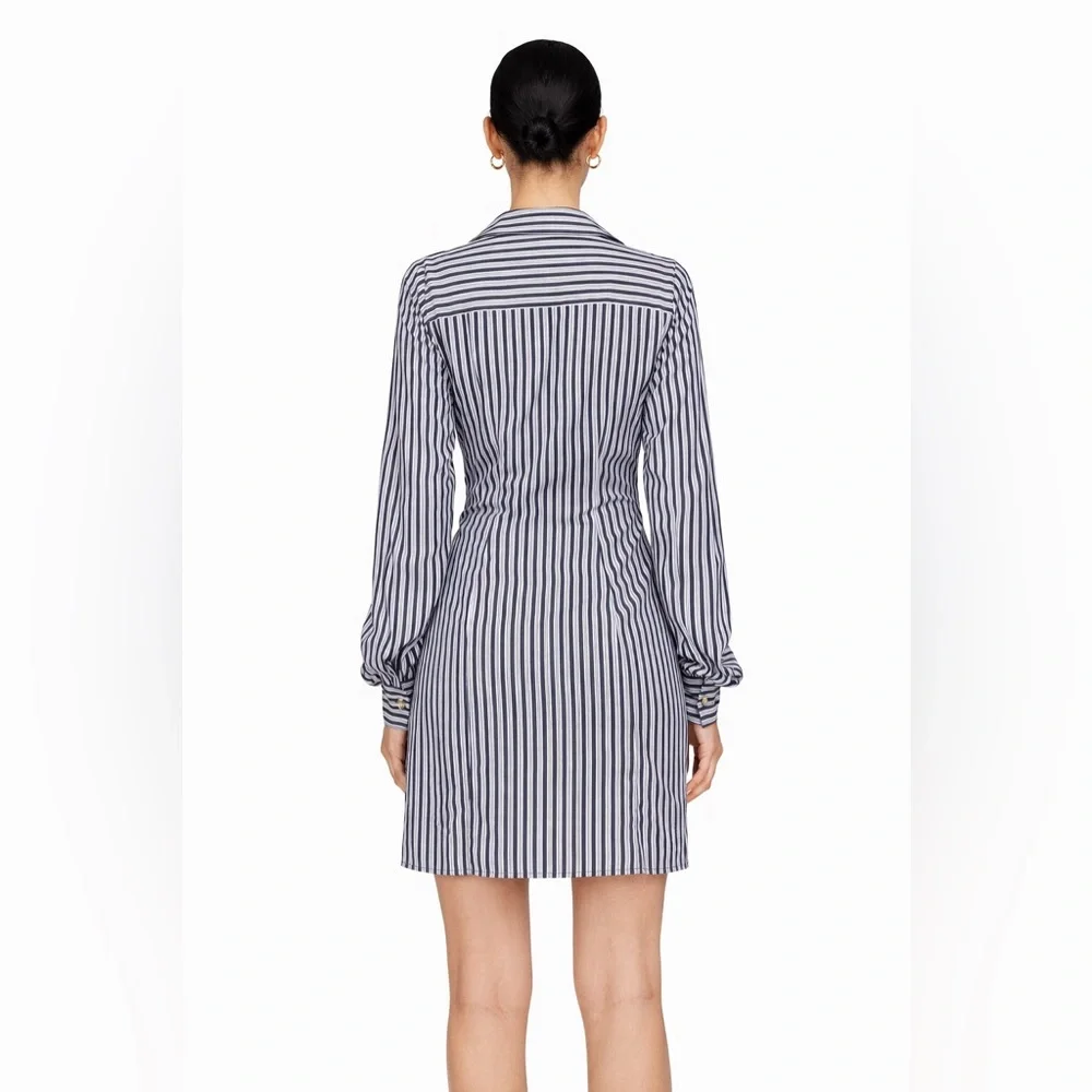 Michael Kors Striped‎ Tie-Neck Long Sleeve Mini Dress Black Blue Size 4